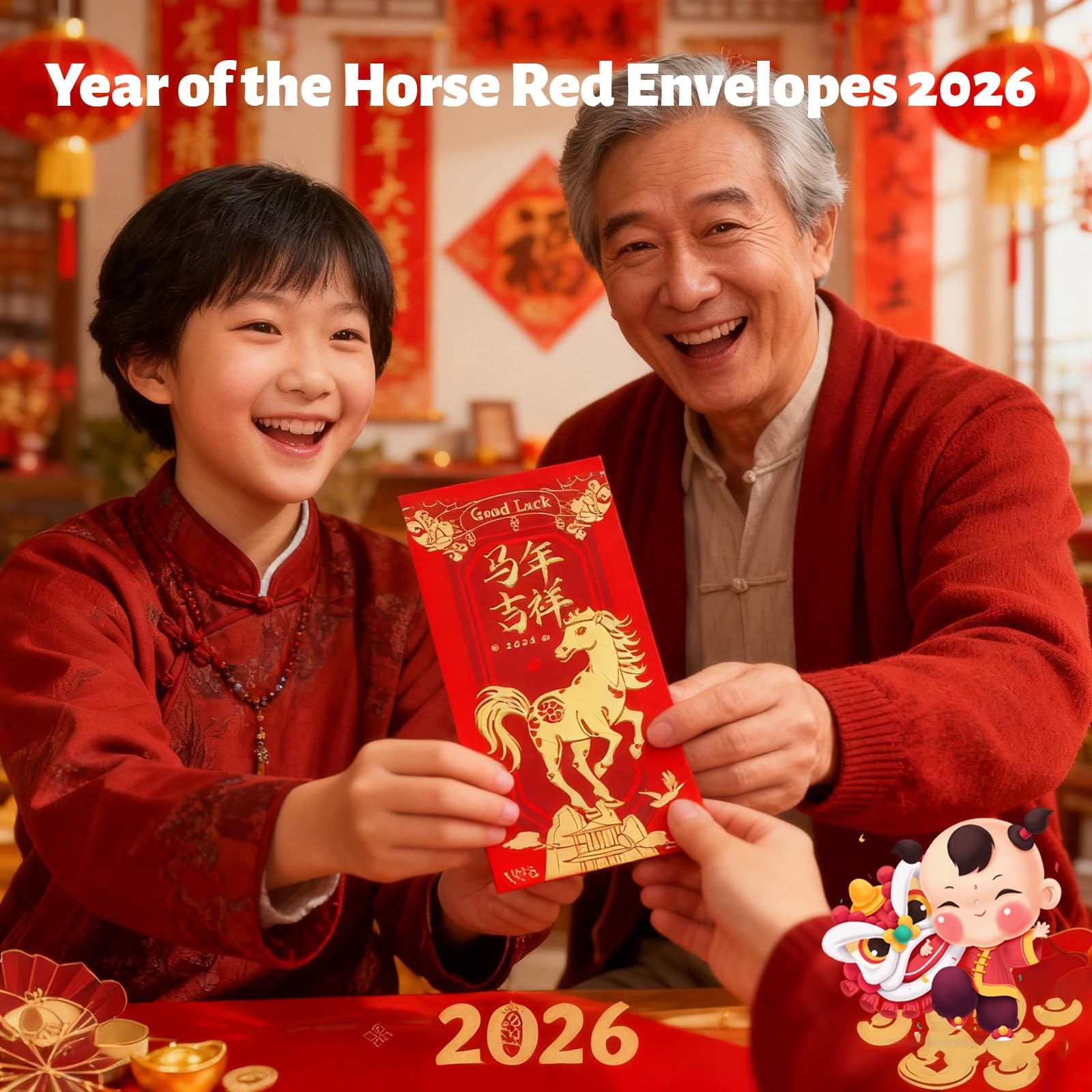 18 PCS Year of the Horse 2026 Red Envelopes, Chinese New Year Lucky Money Env…