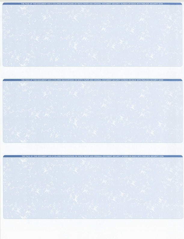 125 Sheets – 375 Checks Blank Check Stock Paper – Blue – Three (3) on a Page