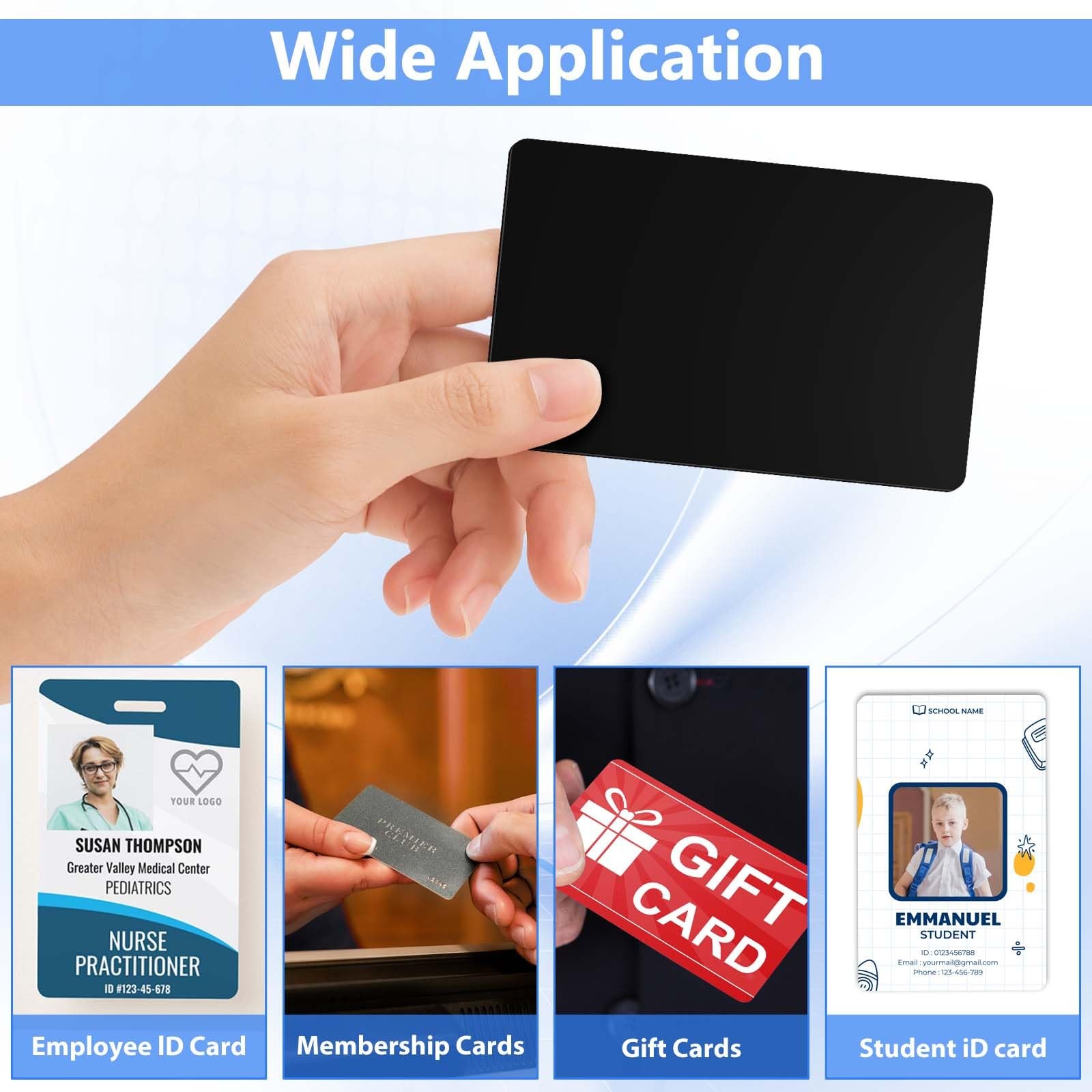 100 PCS Premium Blank PVC Cards ID Badge Printers Black CR80 30 Mil CR8030