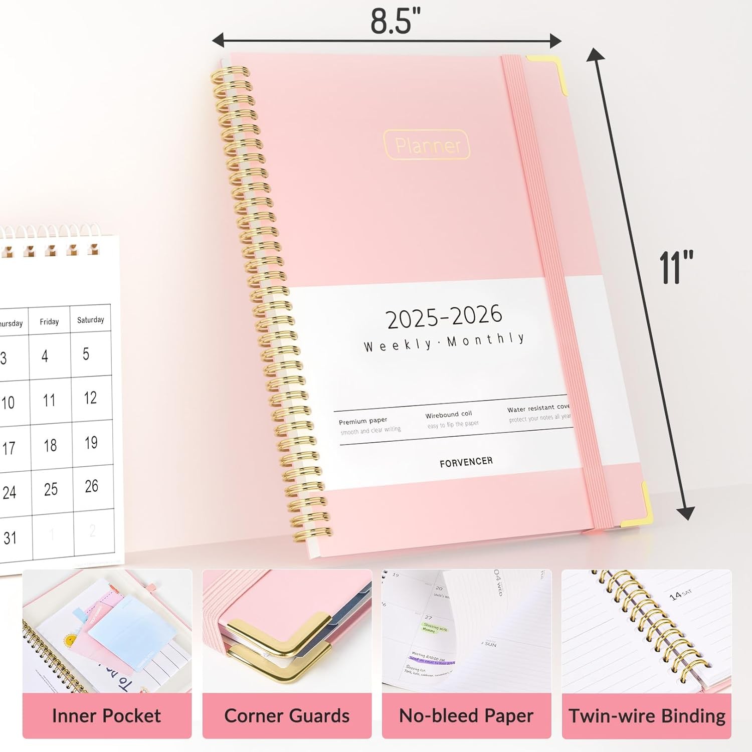 2025-2026 Academic Planner, 8.5×11, Weekly/Monthly, Tabs, Green