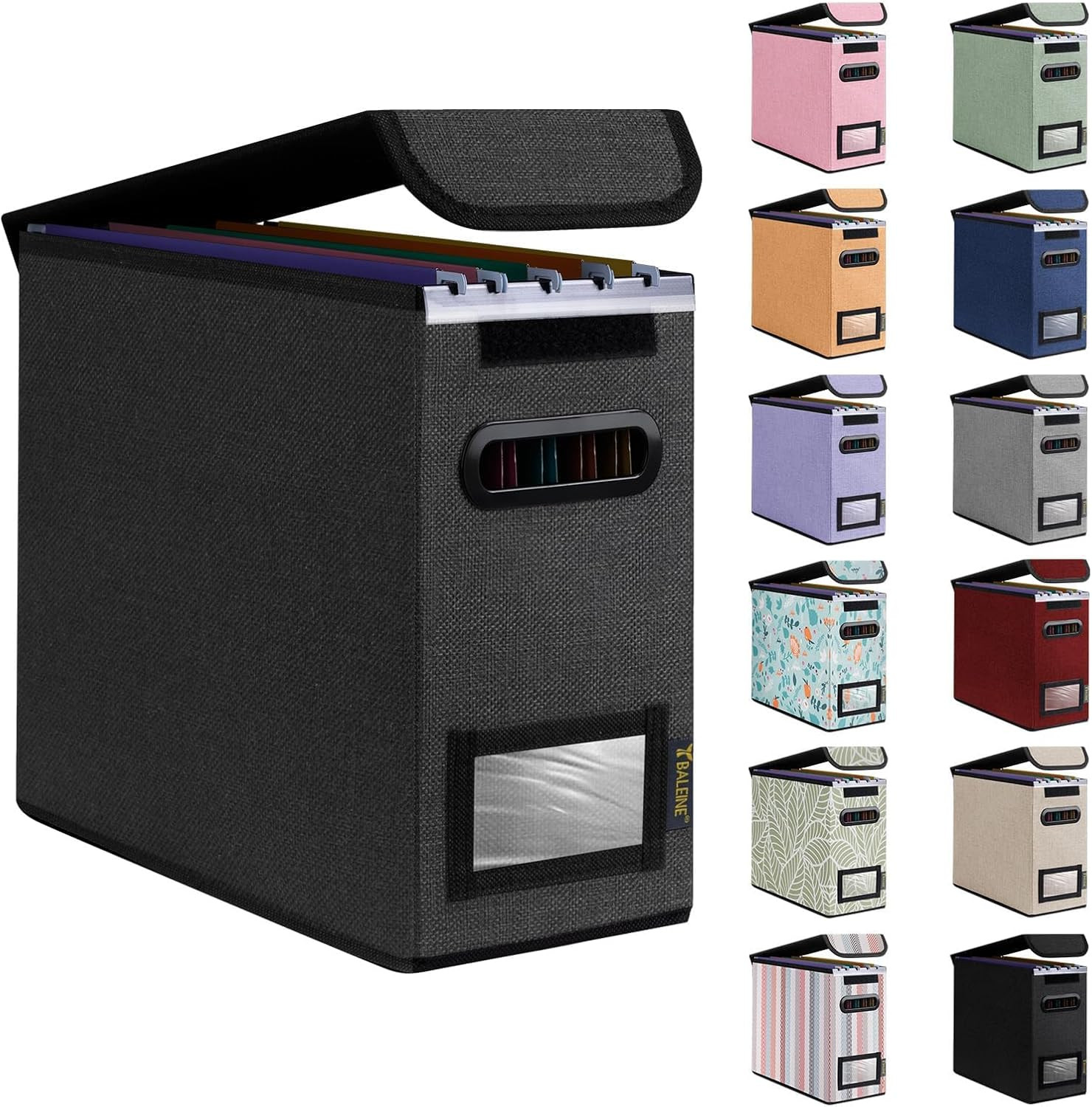 File Organizer Box with Lid, Collapsible File Folder Organizer with Plastic Slid