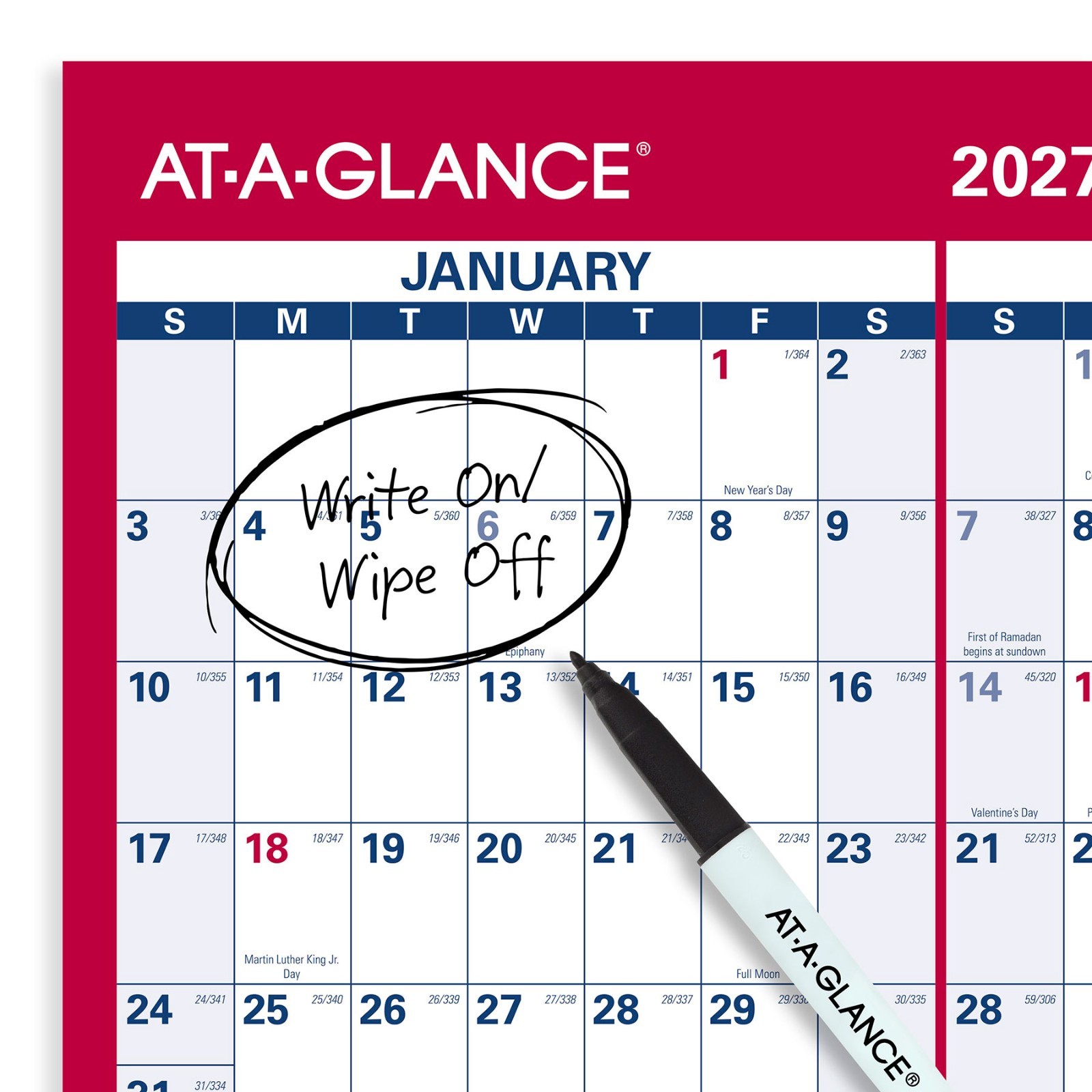 At-A-Glance 2026 Yearly Planner PM26-28, Dry Erase Wall Calendar, 24 x 36″