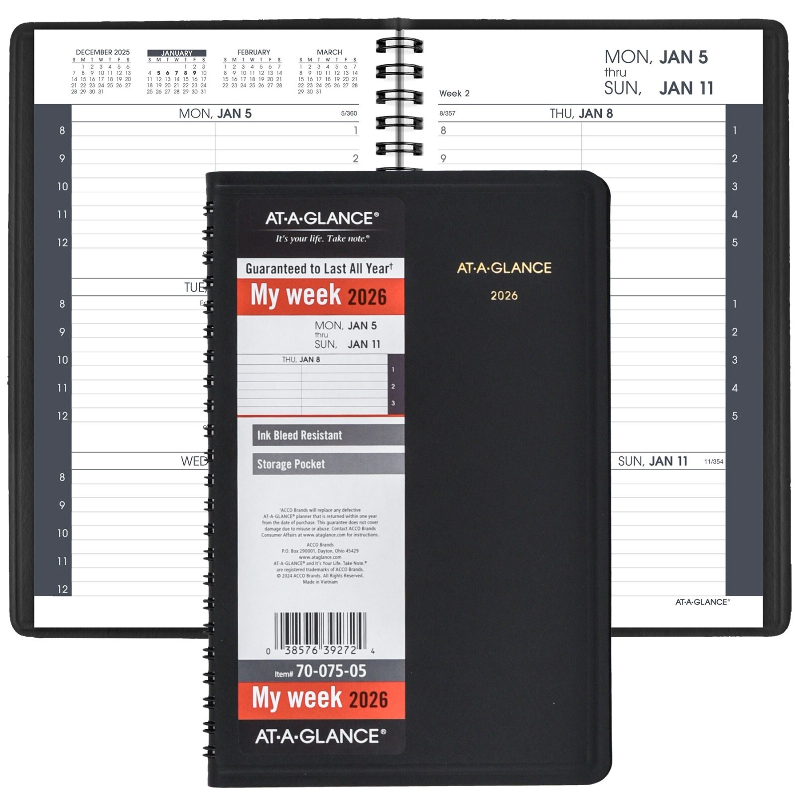2026 At-A-Glance 70-075 Weekly Appointment Book 5 x 8″