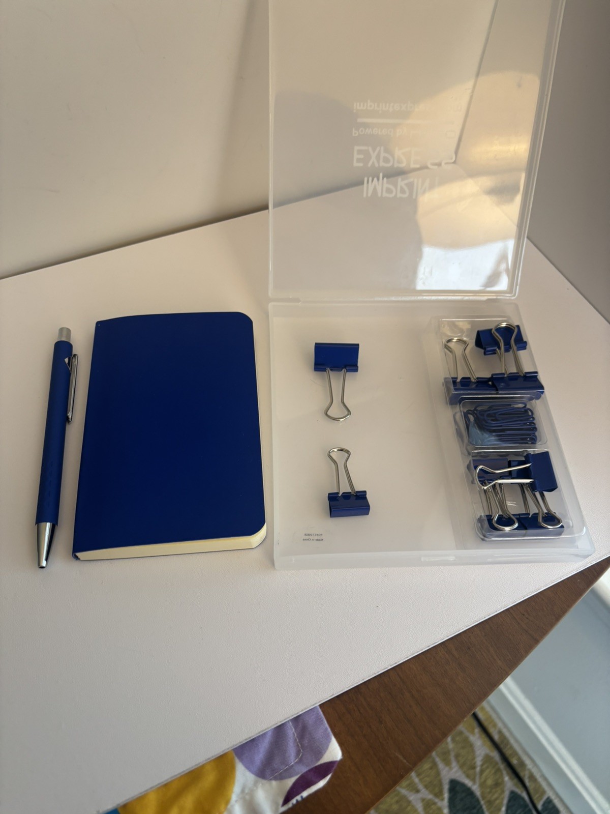 3.5″x5.5″ NOTEBOOK + pen, binder clips, paper clips