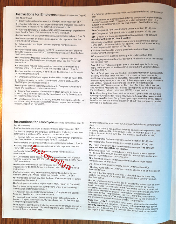 2023 IRS Tax Forms W-2 Wage Stmts 24 employees NON-Carbonless,6pt +(3)W-3 NO Env
