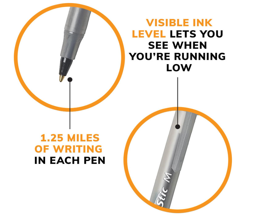 2 Pack Bic Round Stic Xtra Life Ballpoint Pen Medium Point 1.0mm Black 60ct Each