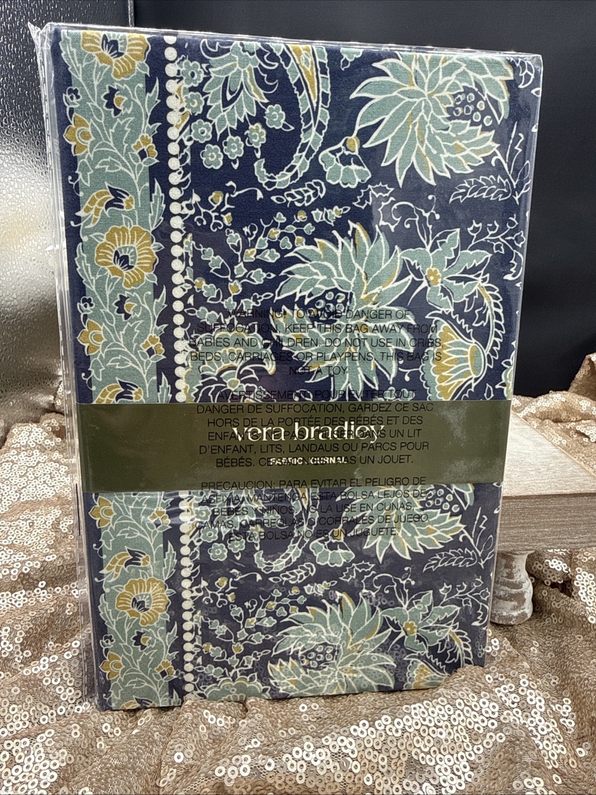 Vera Bradley Embroidered Fabric Journal Gemstone Paisley Aqua 160 Pgs NEW