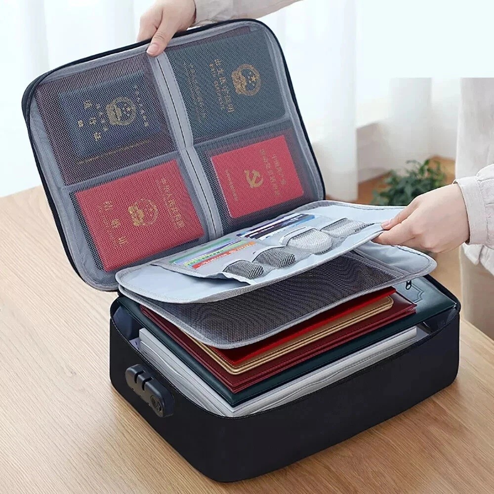 Waterproof Locking Document Box File Storage Organizer Safe Bag Travel Office