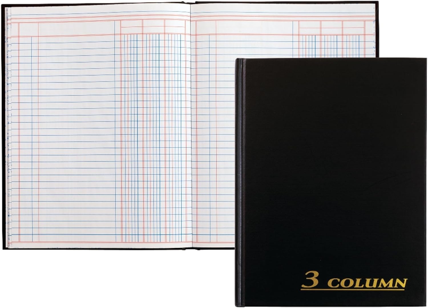 Adams Account Book, 7 x 9.25 Inches, Black, 3-Columns, 80 Pages 1 PACK, Black