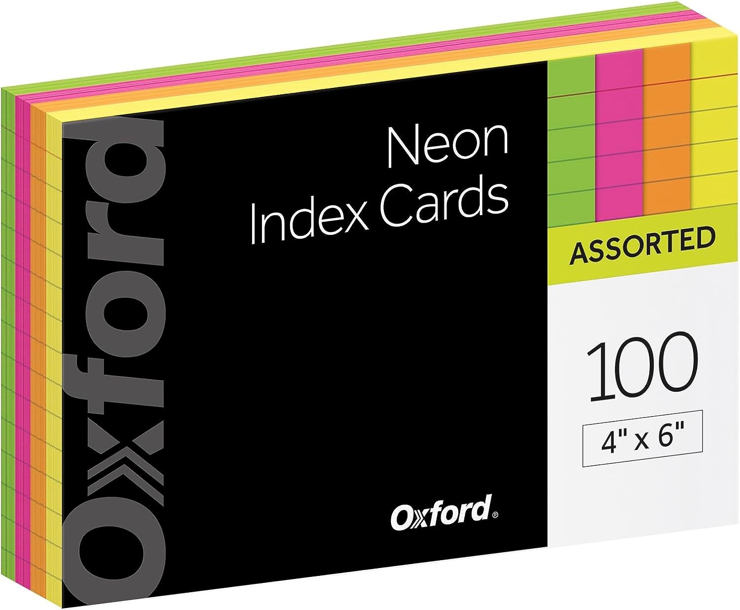 Oxford Neon Index Cards, 4″ X 6″, Ruled, Assorted Colors, for Notes 100 Pack