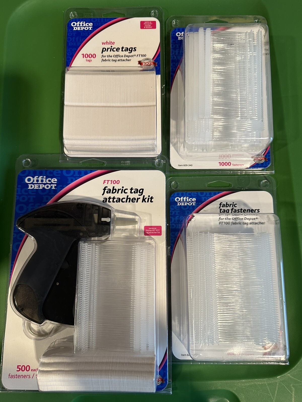 Office Depot FT100 Fabric Fasteners Tag Attacher Kit 500 Count 2000 Fastener Lot