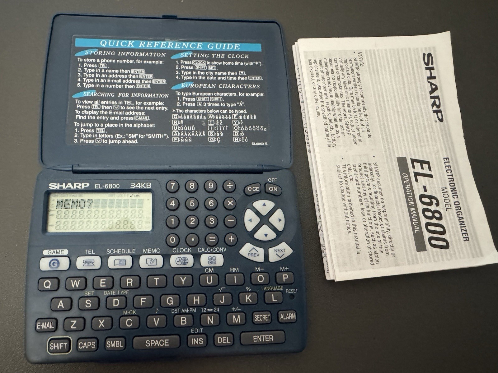 Sharp EL-6800B Electronic Memo Master Organizer With Instructions New Battery