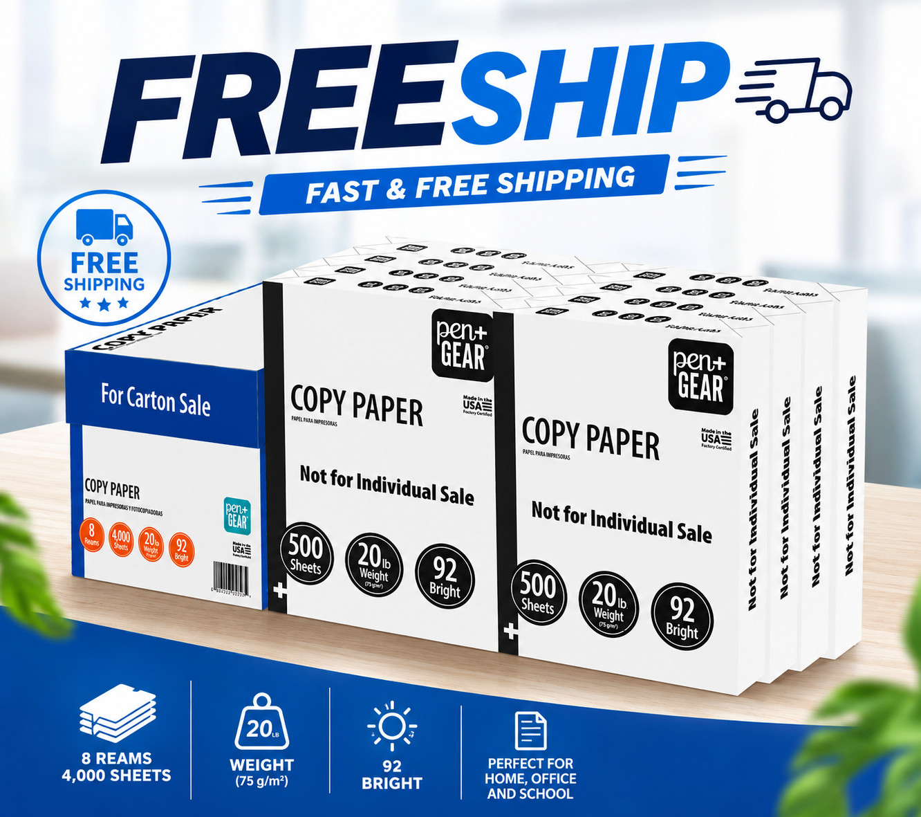 Copy Paper 8.5″ x 11″ 94 Brightness 4000 Sheets / 8 Ream.NEW FreeShip