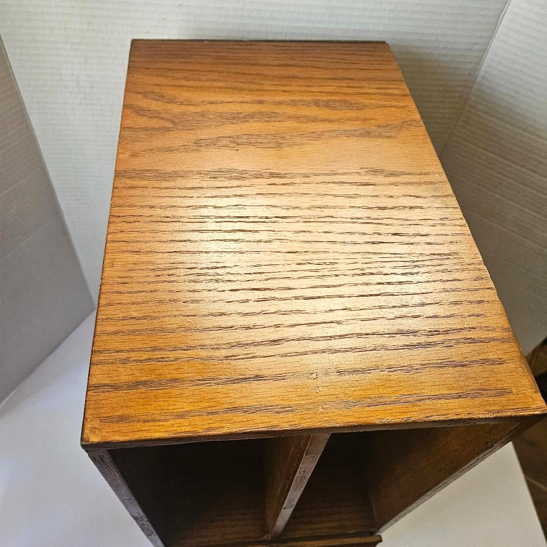Vintage 19″ Tall Oak Wood Desktop Organizer w/Index Card Drawer/File Box/Cabinet