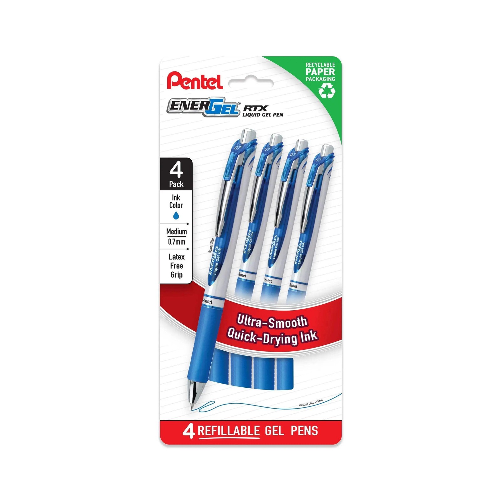 Pentel EnerGel RTX Liquid Gel Pens, Medium (0.7mm), 4-Pk