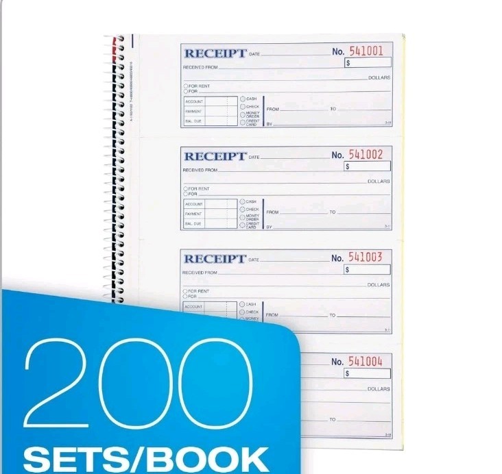 5-Pack of Rent Receipt Book, 2-Part Carbonless, 7-5/8″ X 11″, Spiral Bound, 200