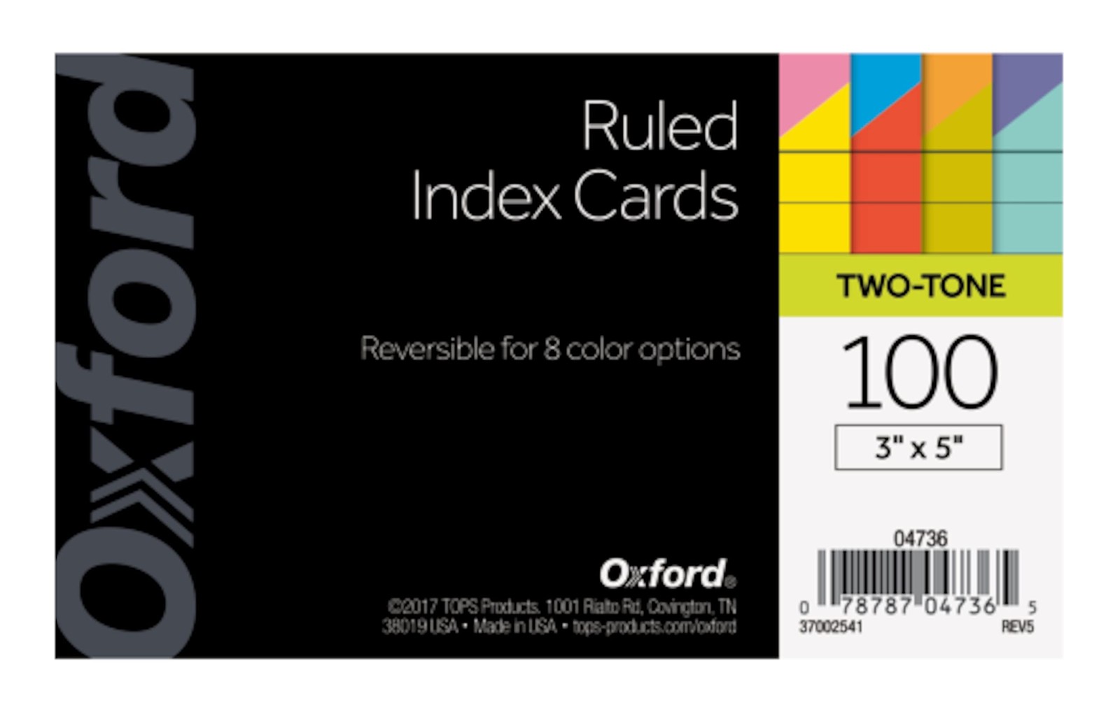 Oxford Extreme Index Cards, 3 x 5 Inches, Assorted Colors, 100 per pack 04736