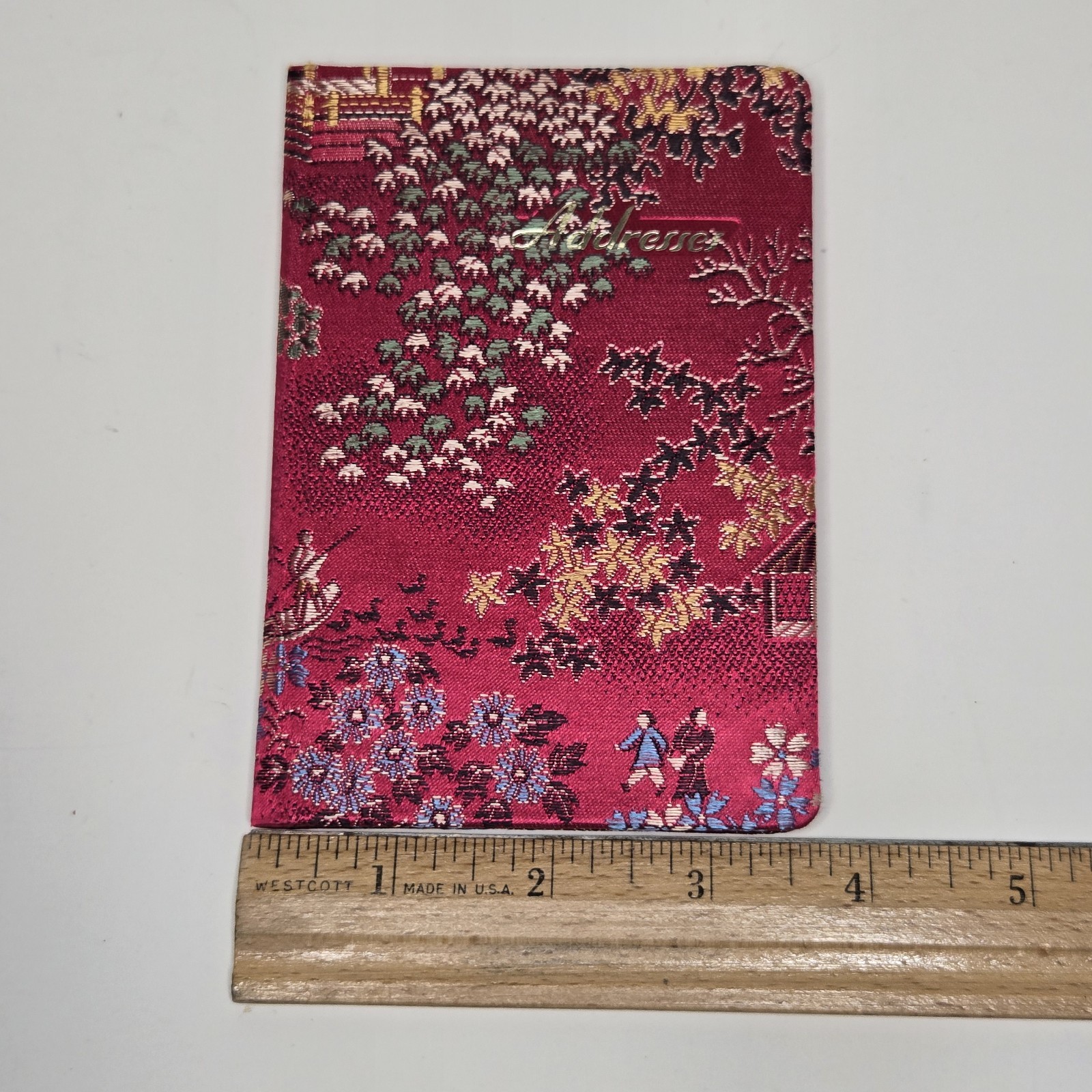 Shanghai, China Embroidered 176 Address Book – Red Silk Brocade Cover – VTG NOS