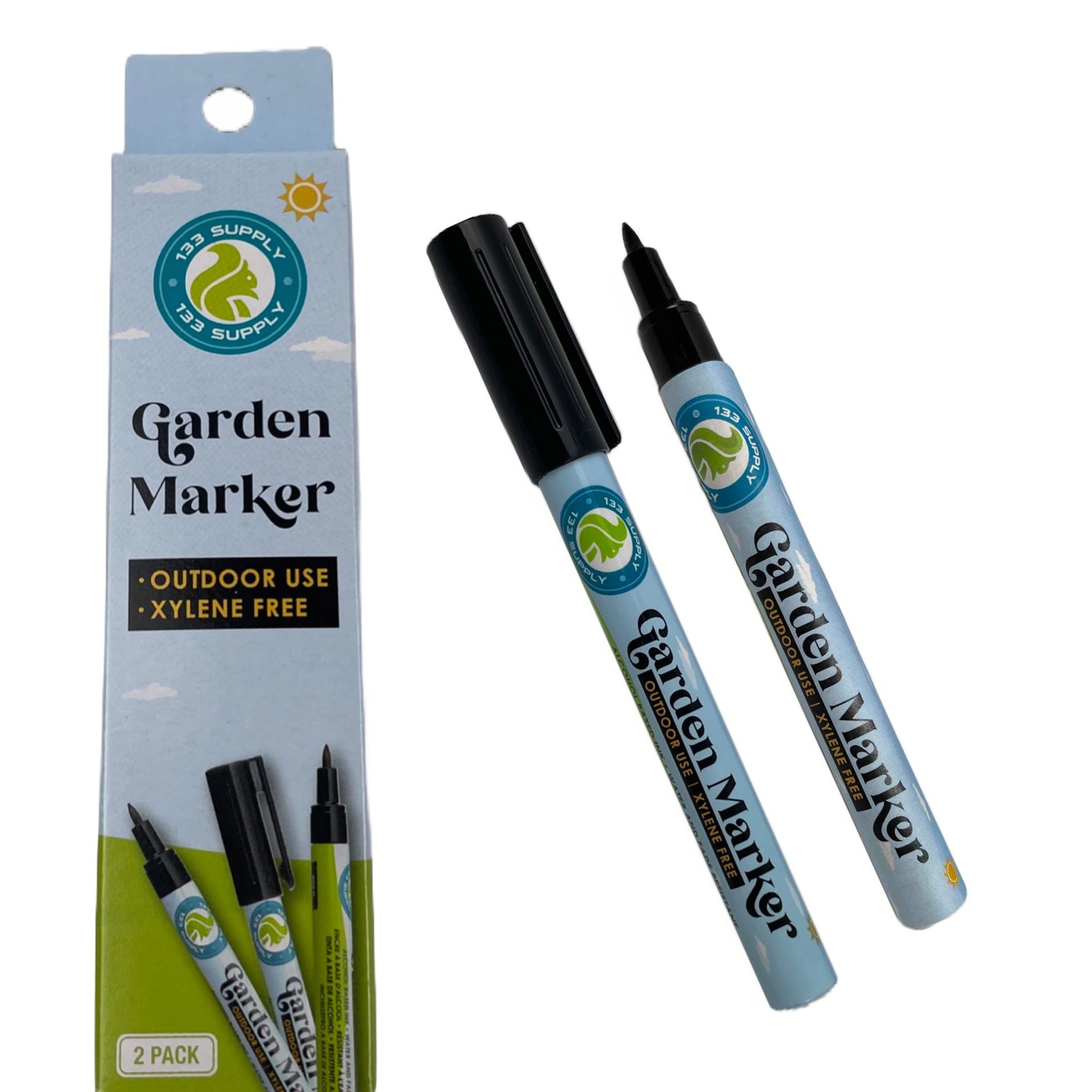133 SUPPLY – 2 Pack Garden 2 Marker Pens (No Plant Tags), Black