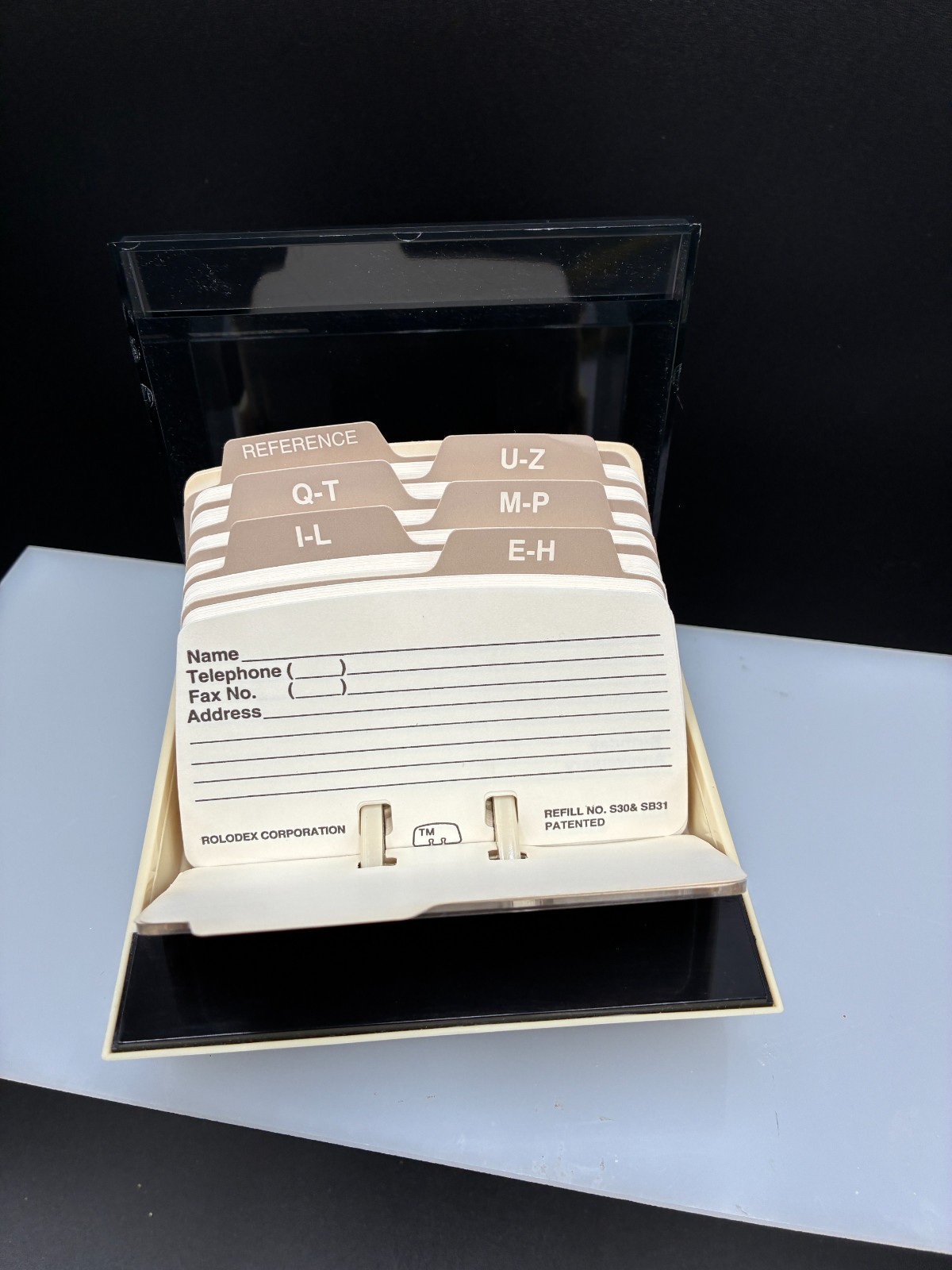 Vintage Rolodex S-300 C Petite Address Card File Smoke Lid w/A-Z Dividers 2 Tone