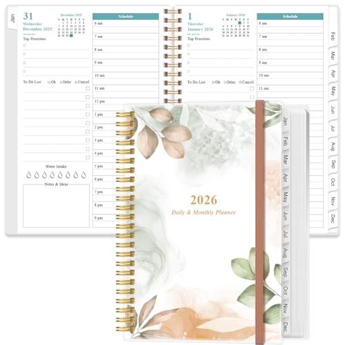 2026 Daily & Monthly Planner – One Page Per Day, 12 Monthly Tabs, 6.4″ x 8.5