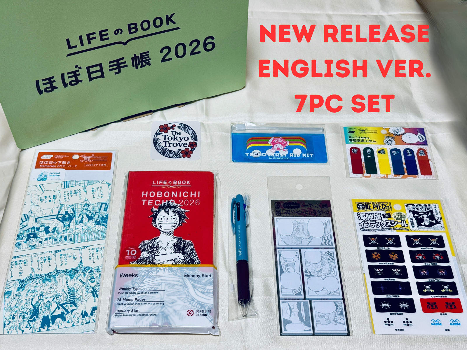 ONE PIECE x Hobonichi 7pc Set NEW 2026 English Weeks Planner Luffy Japan IN HAND