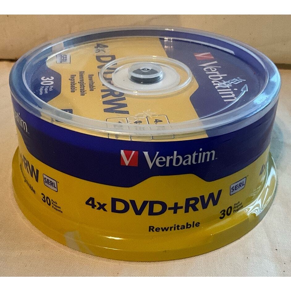 New Sealed Verbatim 30 Pk 4X DVD+RW, 4.7 GB, 120min Logo Branded, SERL Spindle