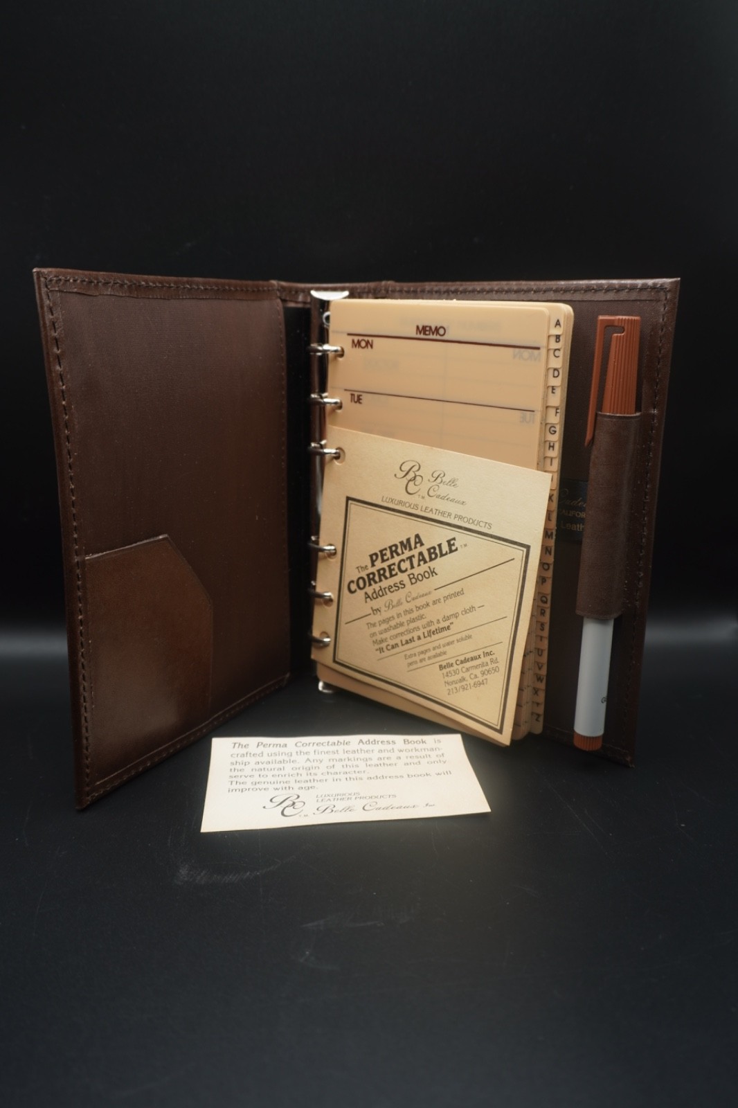 Belle Cadeaux Perma Correctible Address Book 7×9″ Leather Cognac