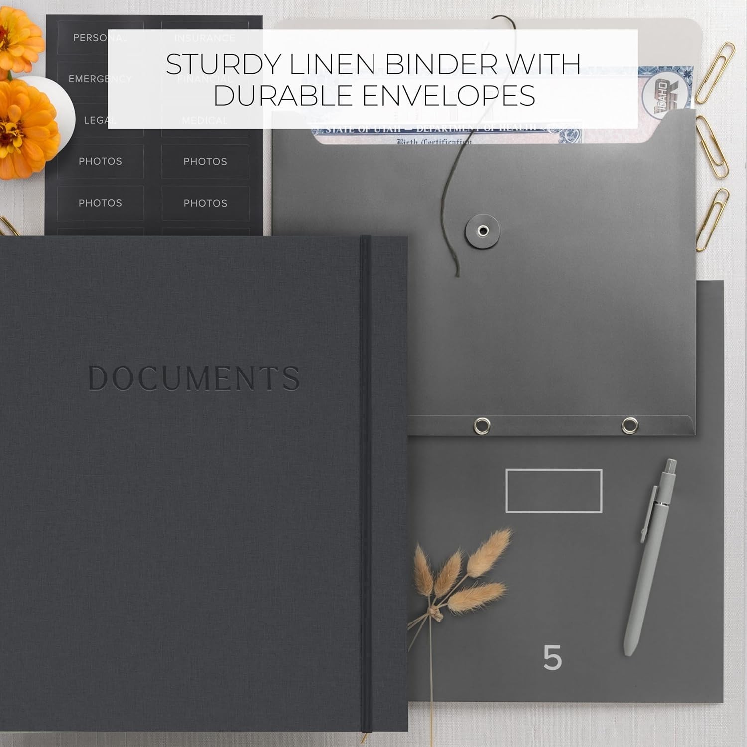 Sturdy Document Organizer Set with Folders – Beautiful Linen 3-Ring Binder Sa…