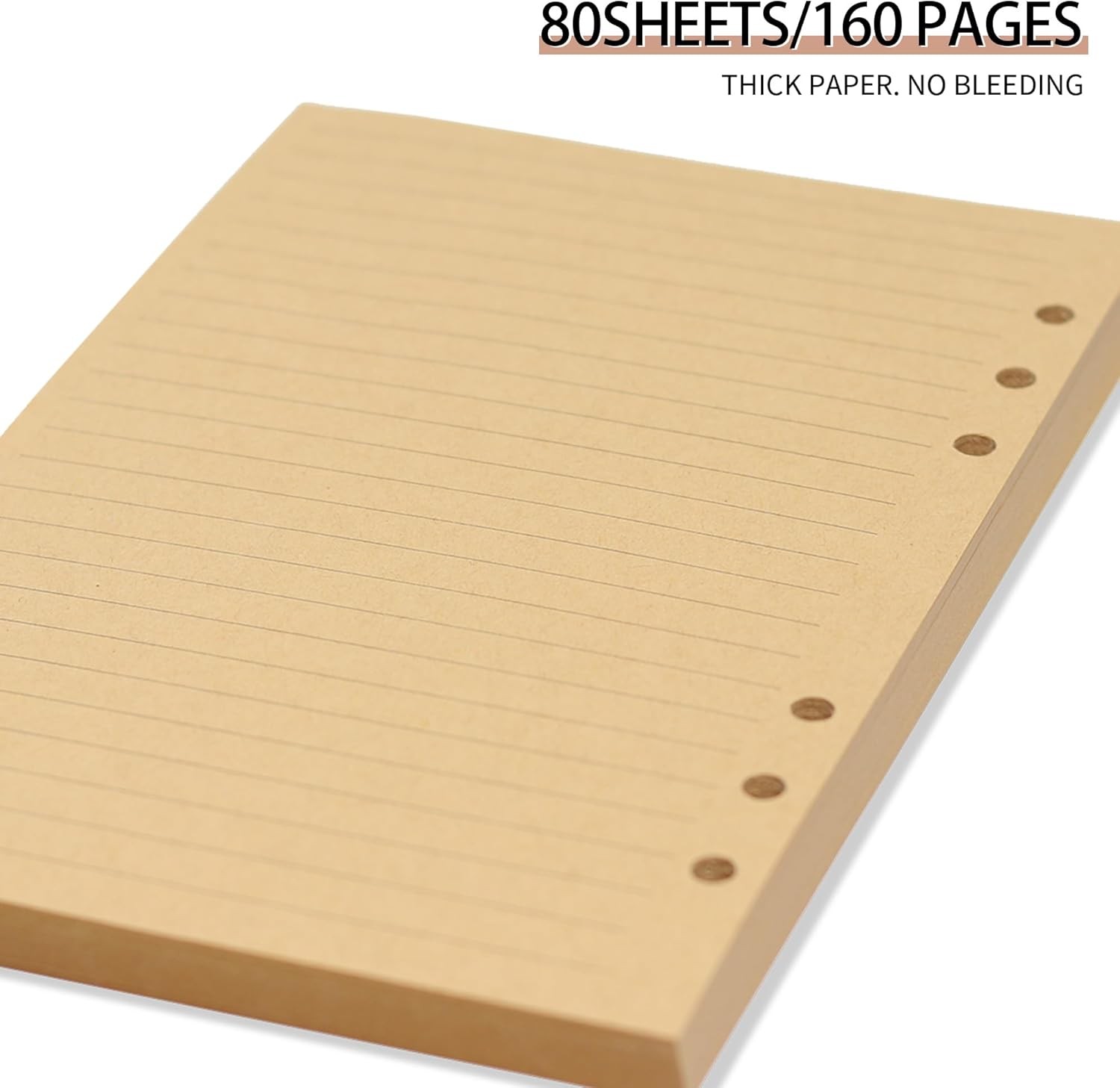 Vintage Kraft Paper – A5 Lined Flipchart Refill, 80 Sheets (160 Pages) for 6-Rin