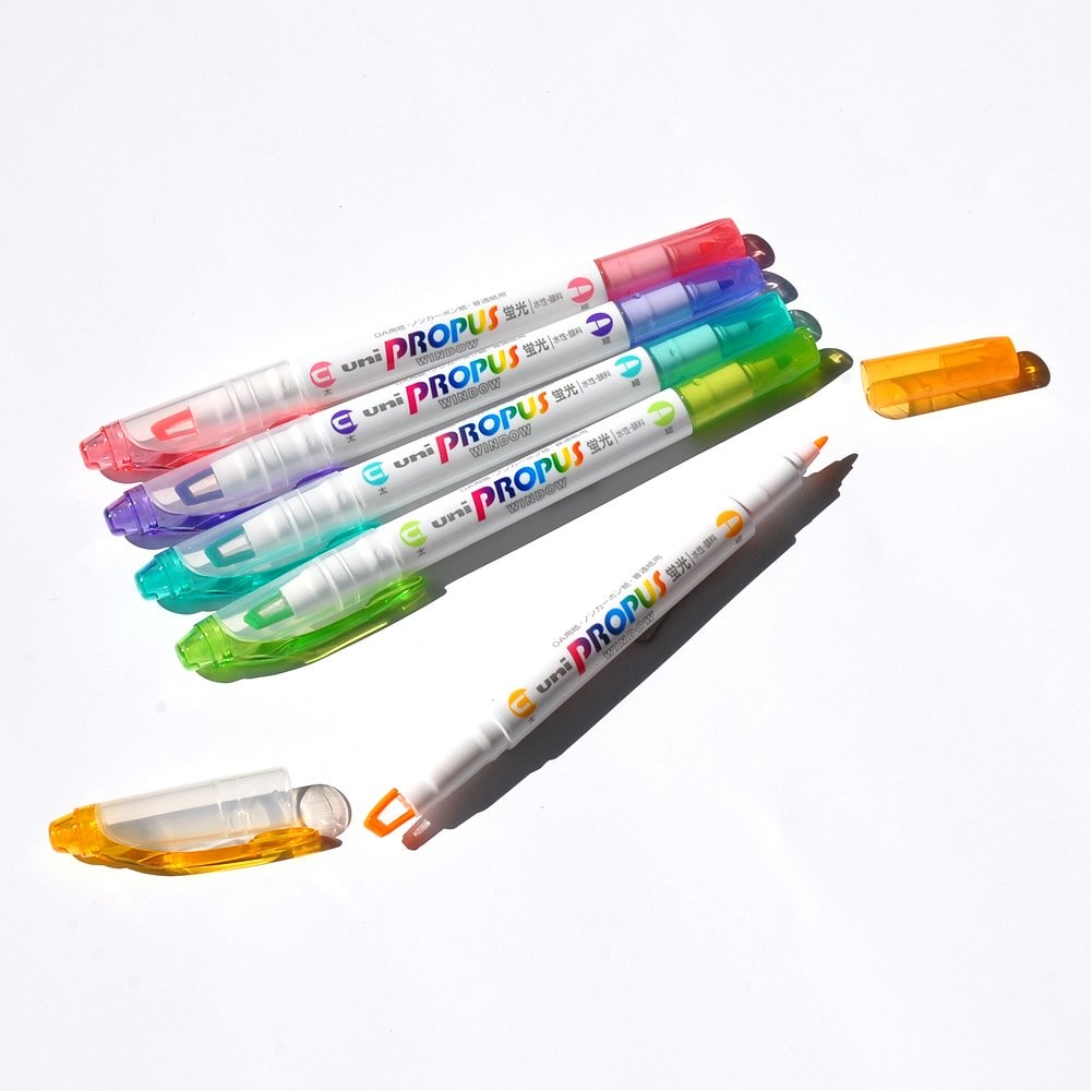 Uni Highlighter Propus Window 5 Color Set Double Sided Aqua Blue Pink Yellow …