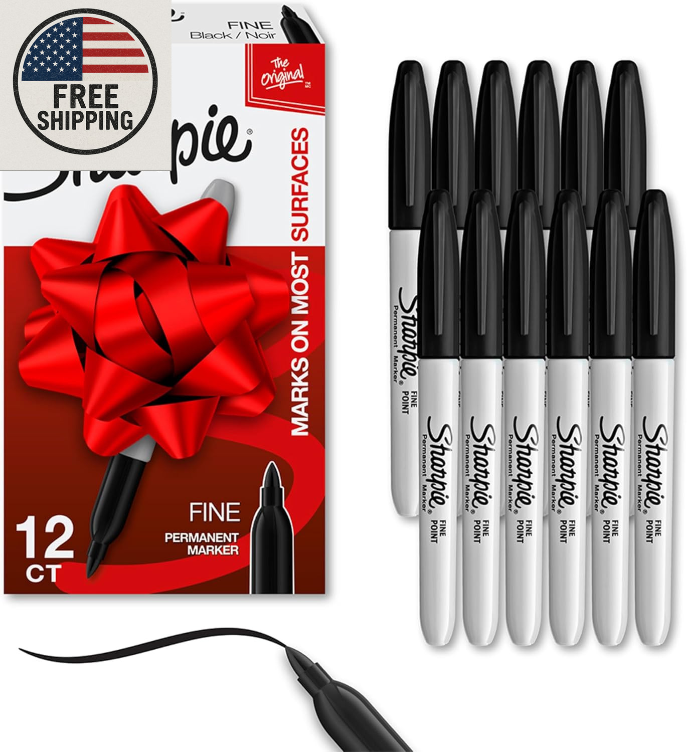 Sharpie Permanent Markers, Fine Tip, Black, 12 Count – for Classroom, Office, &