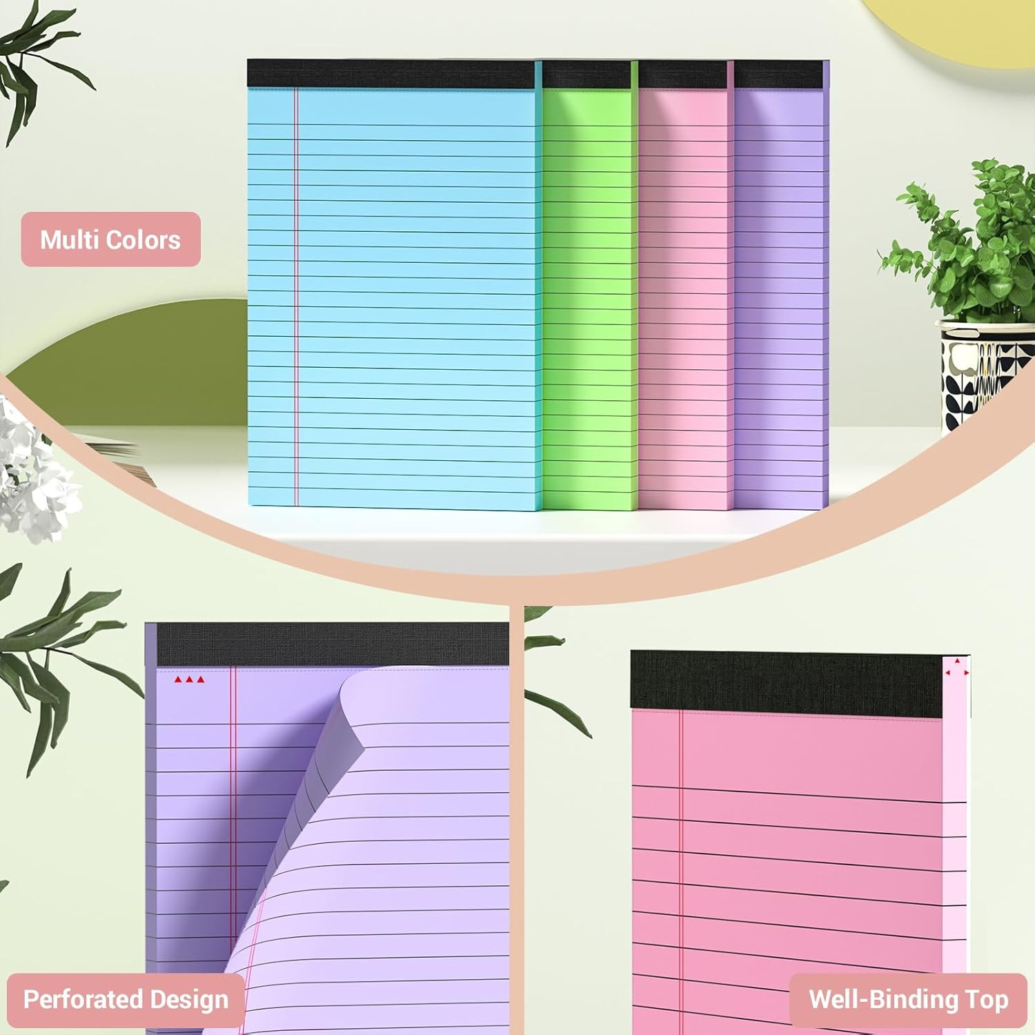 Legal Pads 5×8 Colored Note Pads, 12 Pack College Ruled Notepads 5×8 Lined Paper