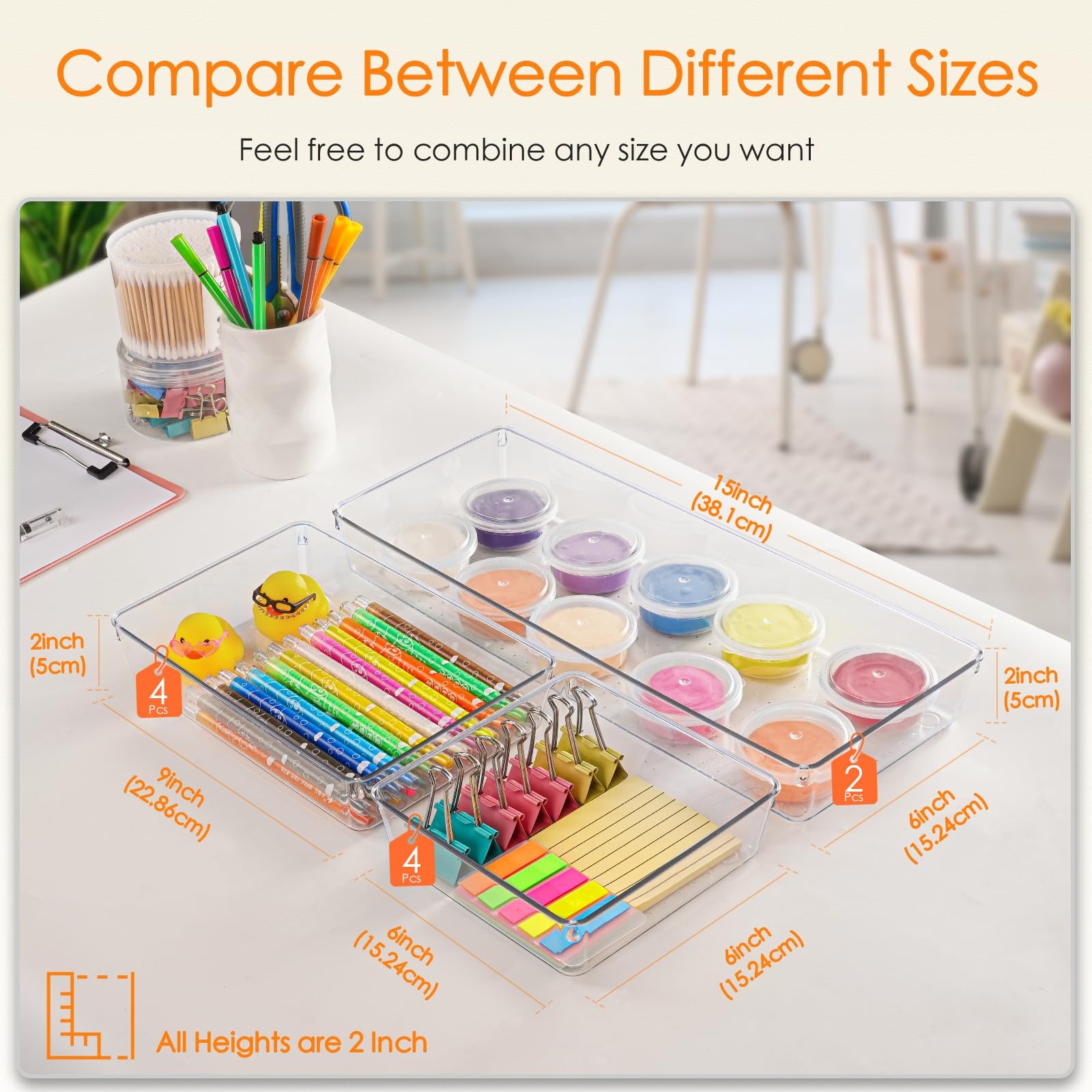 Criusia Drawer Organizer, 10 Pack Large Clear Plastic Set, 3 10PACK,