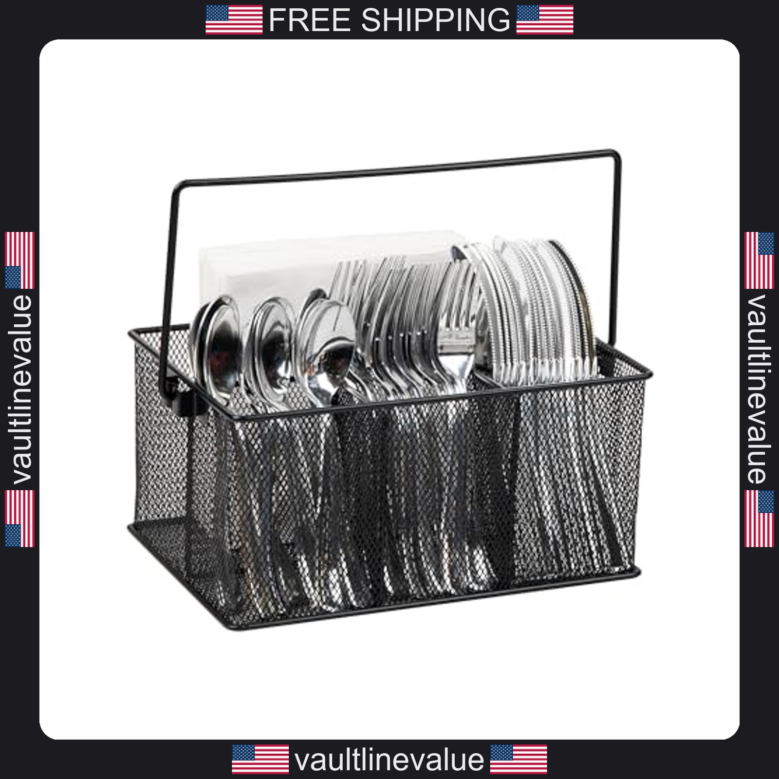 Multi Purpose Storage Caddy 4 Compartment Metal Mesh Kitchen Office Organizer