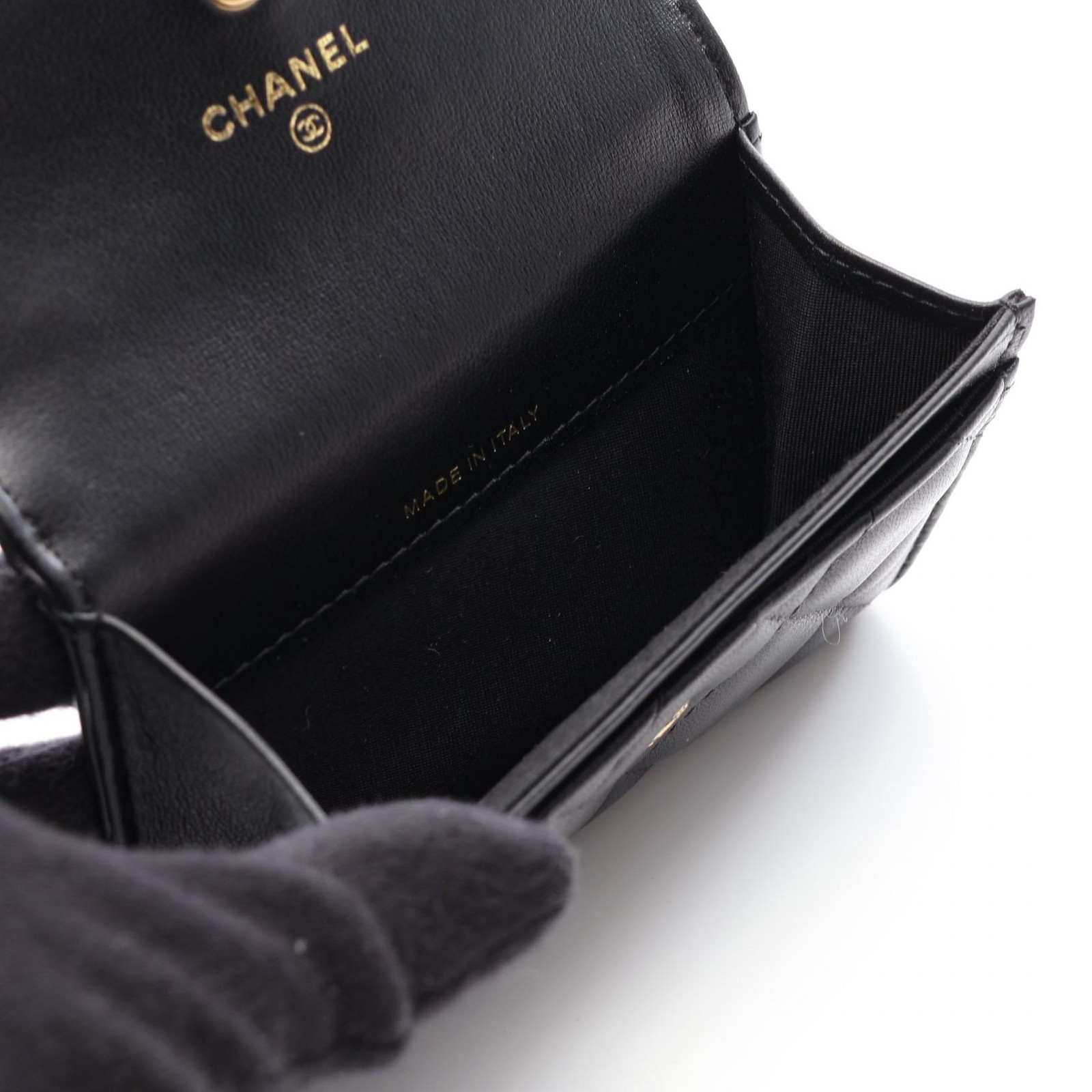 CHANEL Matelasse Card Case Holder Lambskin sheep leather Black GHW Used Women CC
