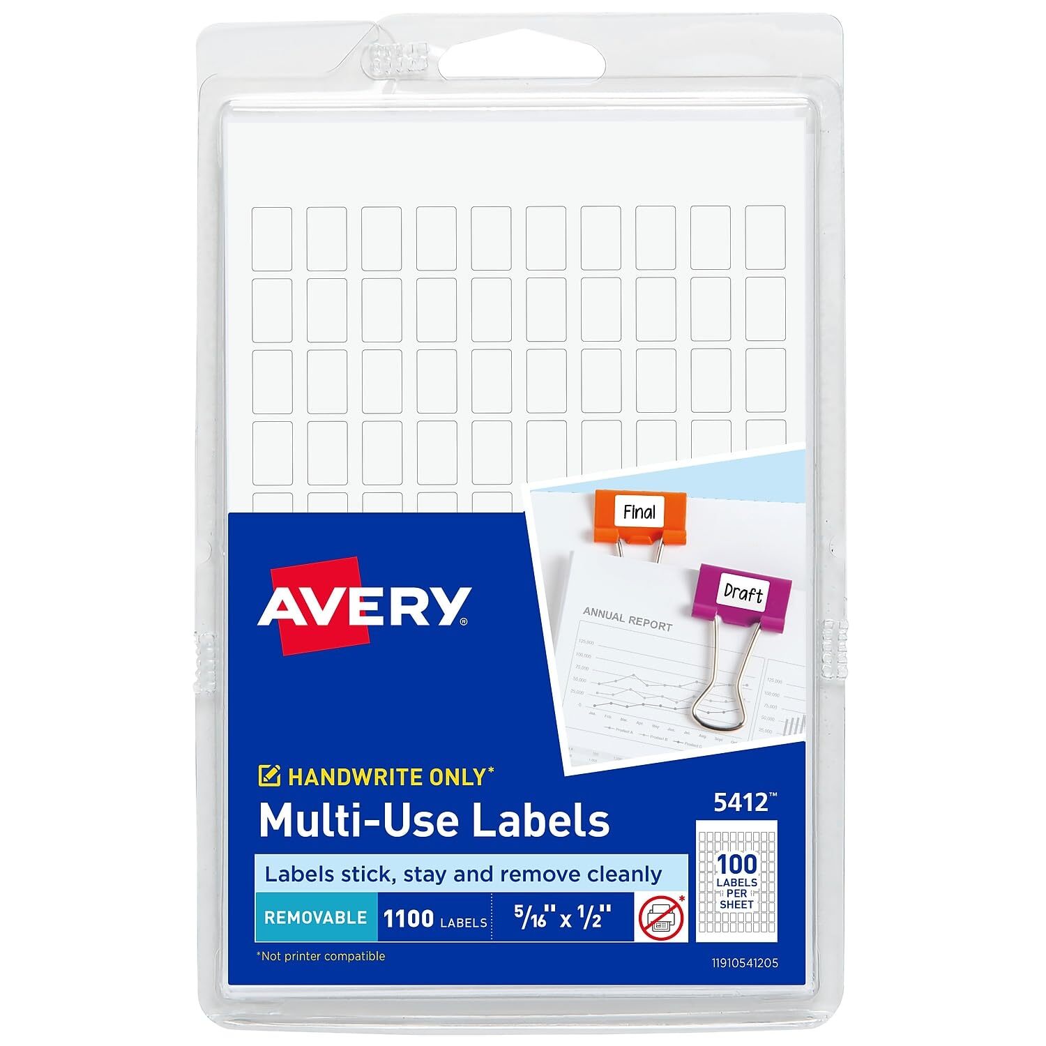 Avery 05412 Removable Multi Labels, 5/16-Inch x 1/2-Inch ,White,1000 Labels/Pack