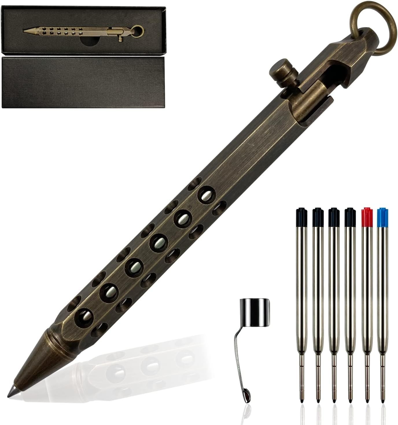 YUEZUDPO Bolt Action Pen, Solid Brass edc Pen Six-edge Pocket Metal Tactical …