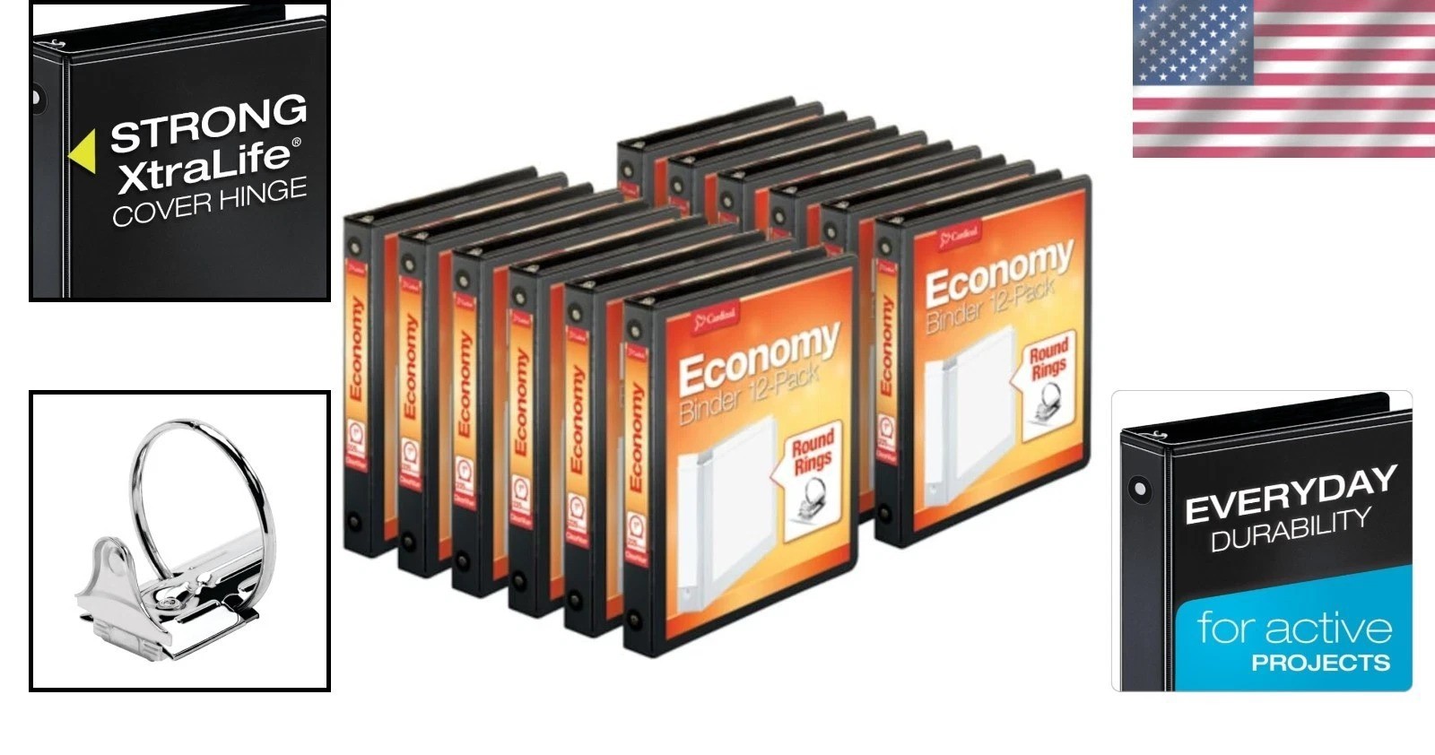 Bulk Economy 3-Ring Binders, 1″, Holds 225 Sheets, ClearVue, Carton of 12