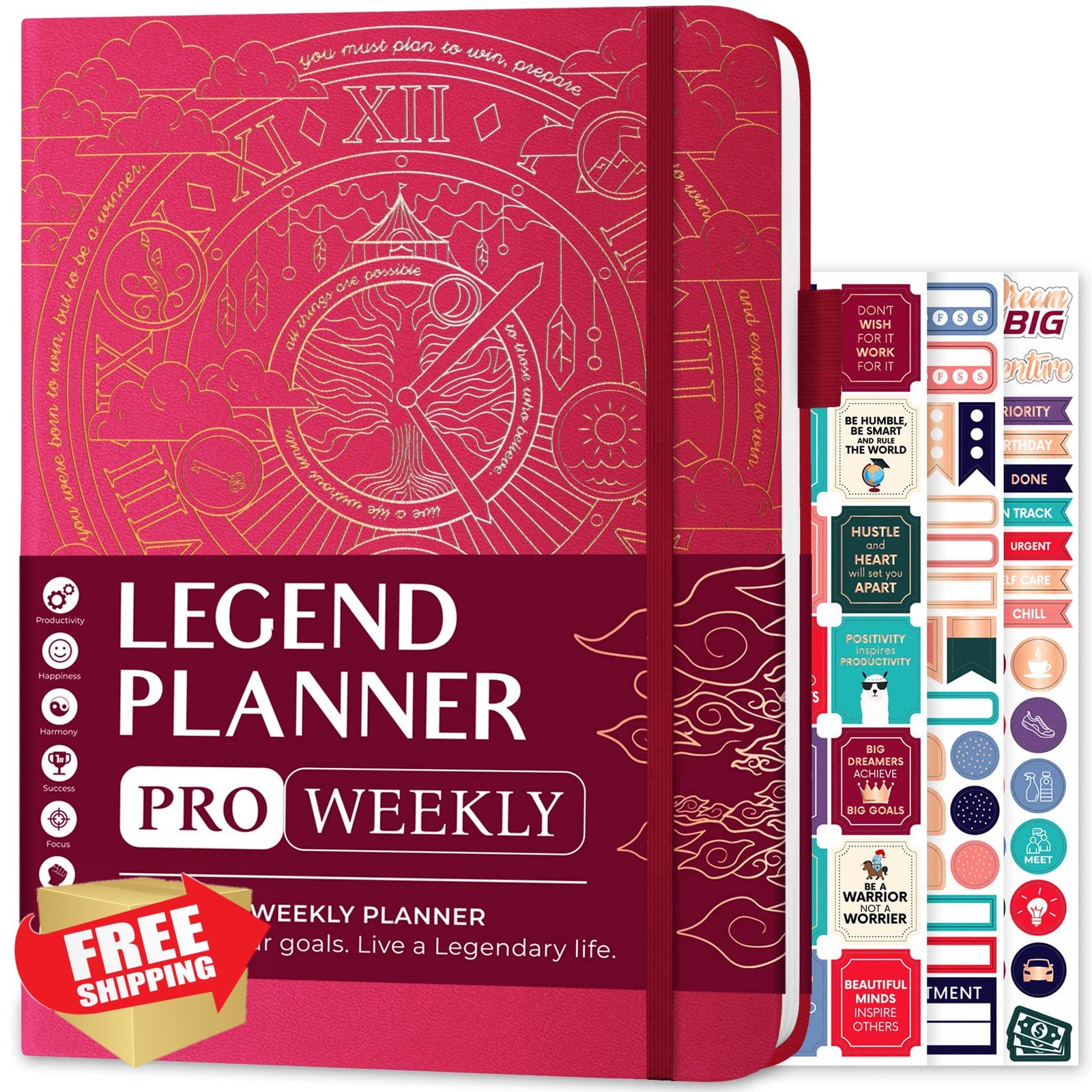 Legend Planner PRO Undated Life Planner 7×10 Hardcover Hot Pink