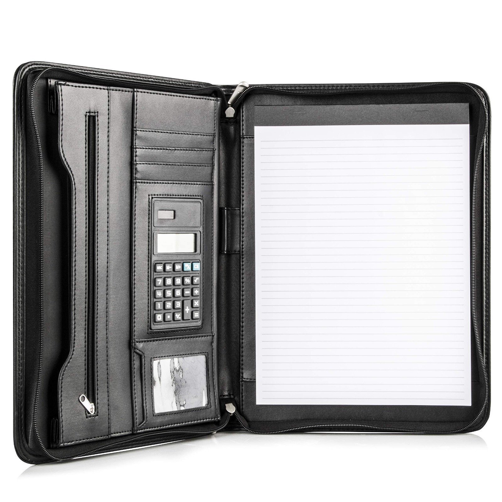 Vegan Leather Business Portfolio Padfolio – 10.1″ Tablet Sleeve, Zipper, Calcula