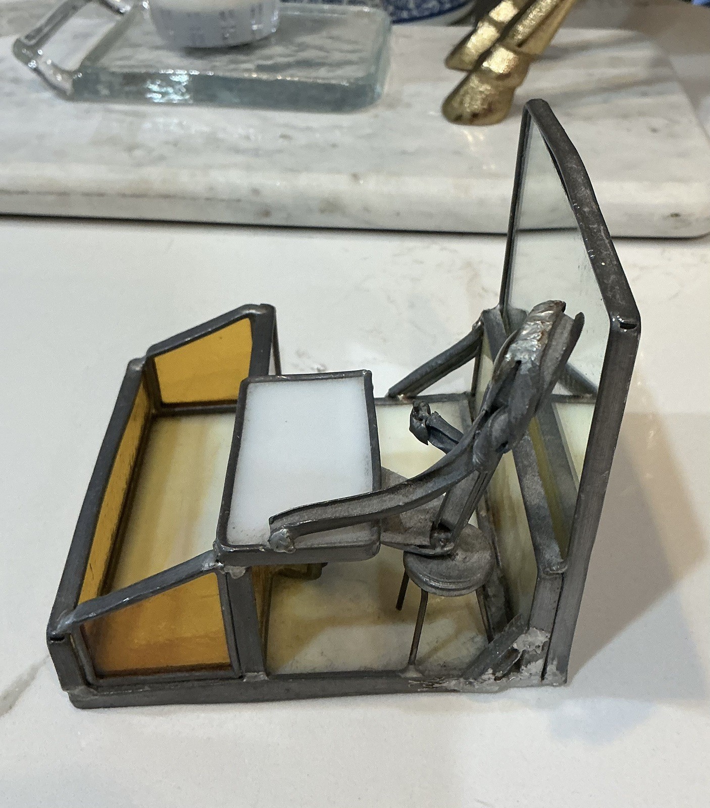 Vintage Stained-Glass Business Card Holder By Carl Goeller FREE SHIPPING VGC