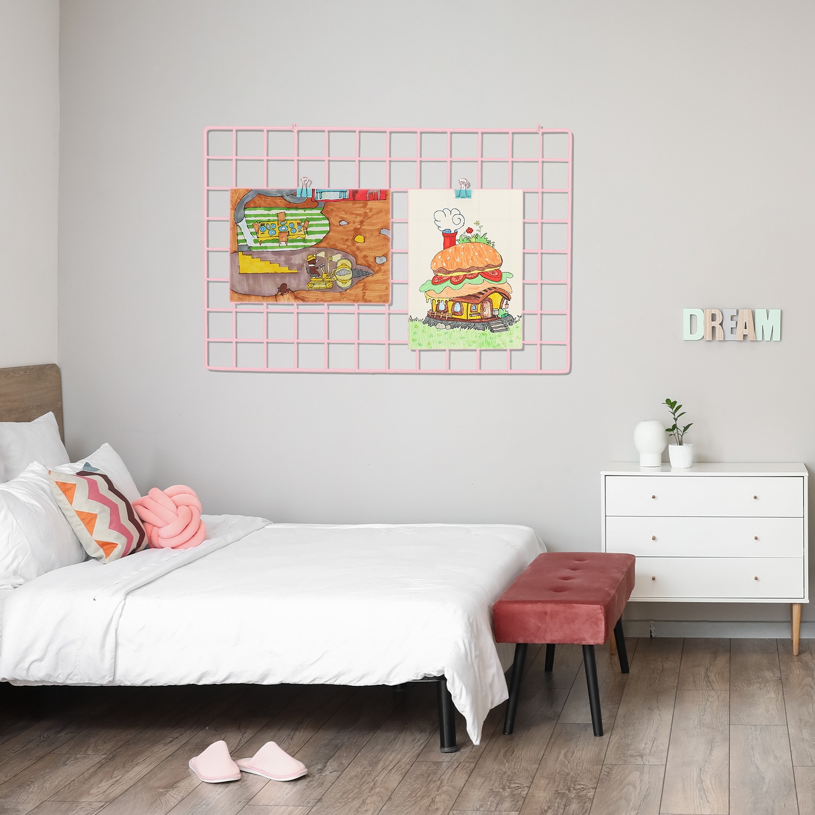 16″x8″ Wire Grid Panel, 2 Pack Wall Grid Decorative Board Photo Display Pink