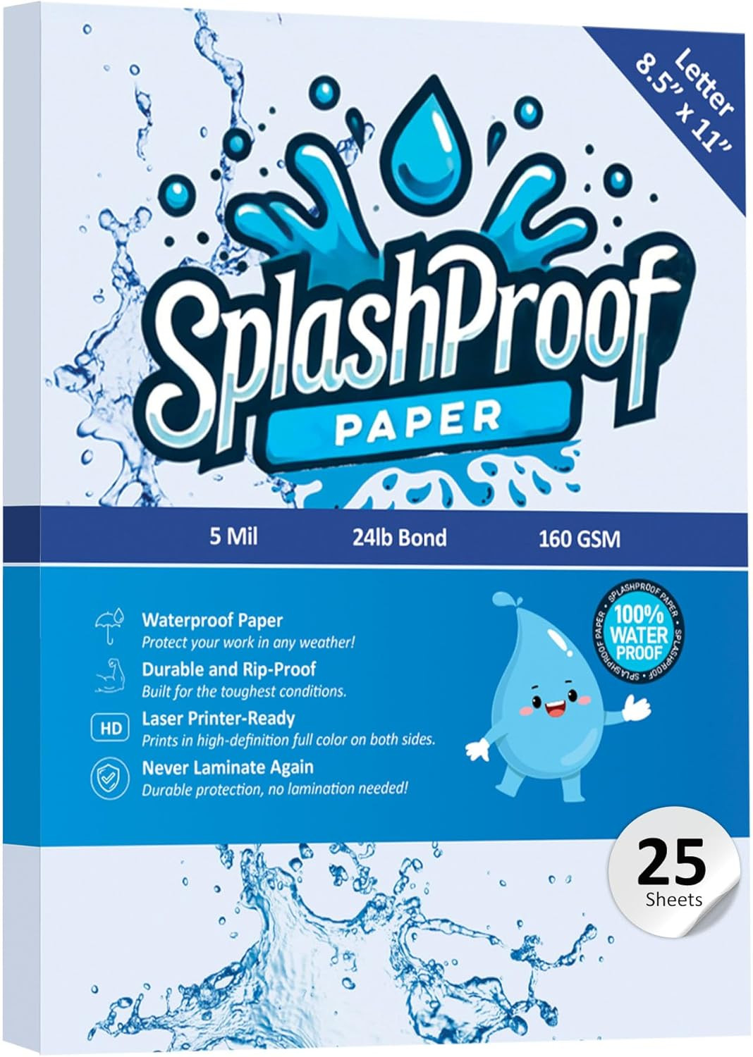 Printer Paper – 8.5″ x 11″, Letter 5 Mil Waterproof Paper, Laser Printer & Copy