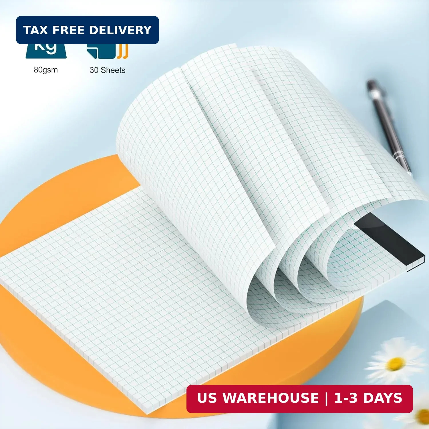 AILZFEI Graph Paper Notebook 8.5 x 11 Grid Paper Pad Quad Ruled, 2 Pack, 30 Shee