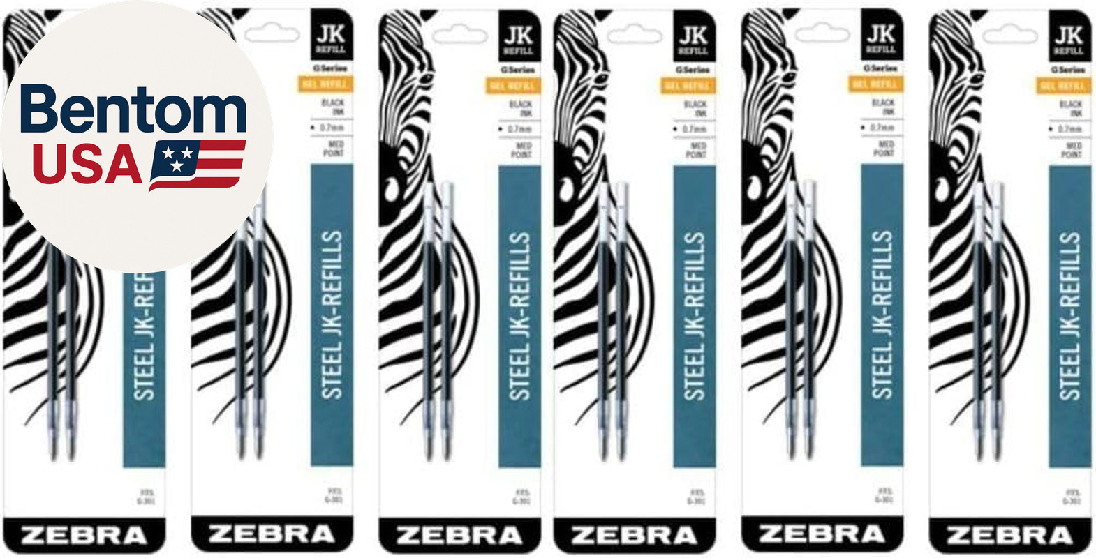 Zebra G-301 Stainless Steel Pen Jk-Refill, Medium Point, 0.7Mm, Black Ink, 2-Cou