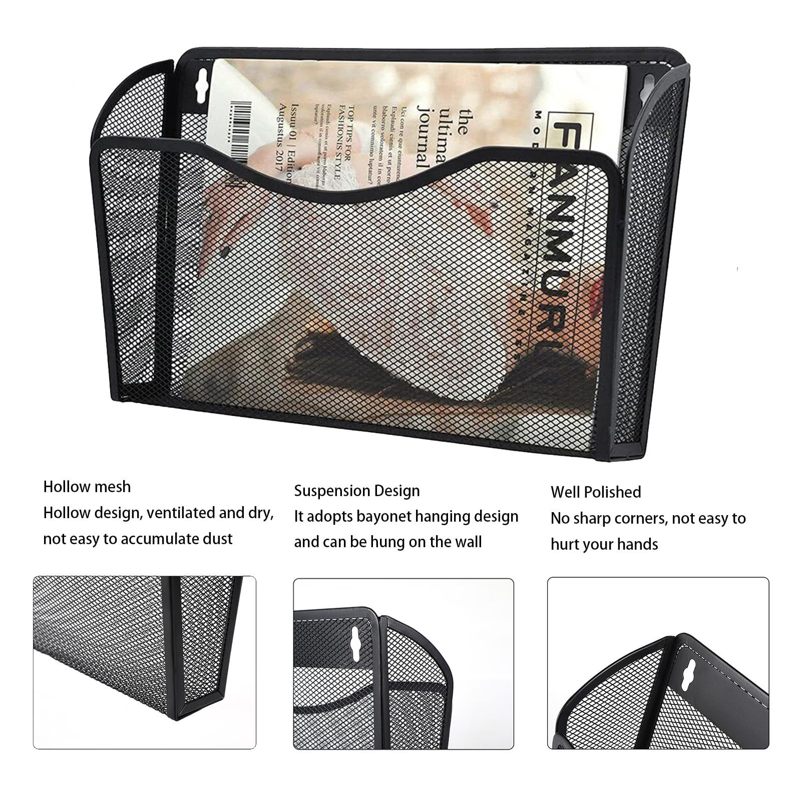 Gawerk 3 Pack Wall File Organizer, Mesh 3 Mounted, Black