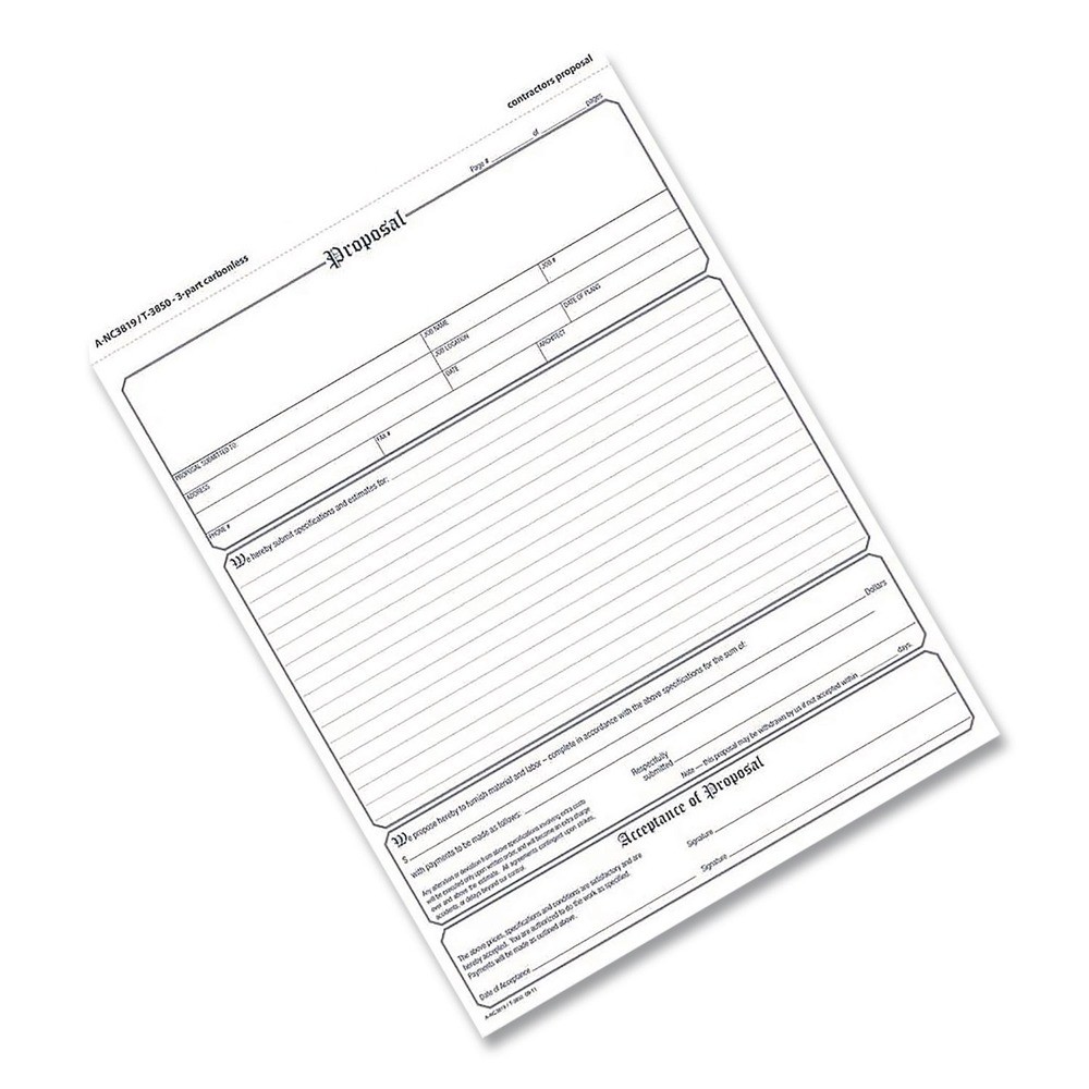 Adams NC3819 Three-Part Carbonless Contractor Proposal Form (50/Pack) New