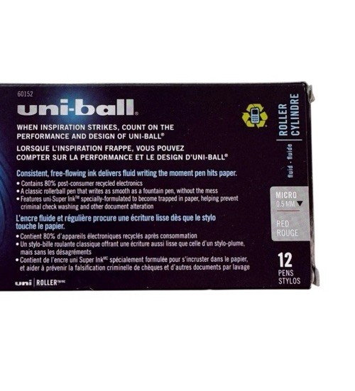 NEW Uni-Ball RED INK Onyx Roller Ball Pen Micro 0.5mm Matte Barrel 12 per Box
