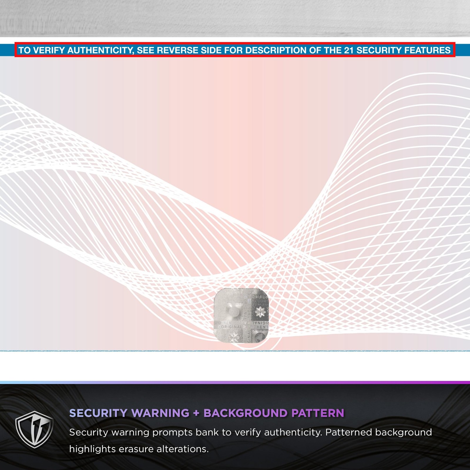 Blue/Red Premier+ Top High Security Hologram Check Paper – New – 20 Security